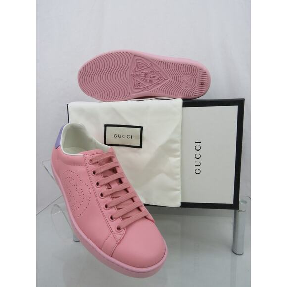 NIB GUCCI 598527 ACE GG INTERLOCKING LEATHER PINK BLUE LOGO LOW SNEAKERS 35 $780 - Picture 1 of 13